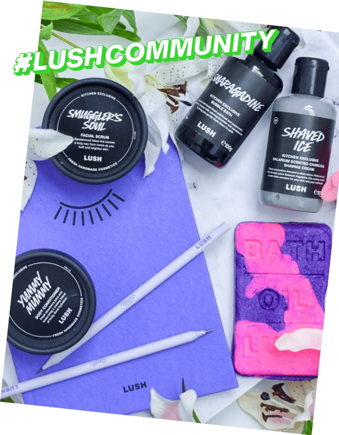 Picture of some Lush products on a worktop